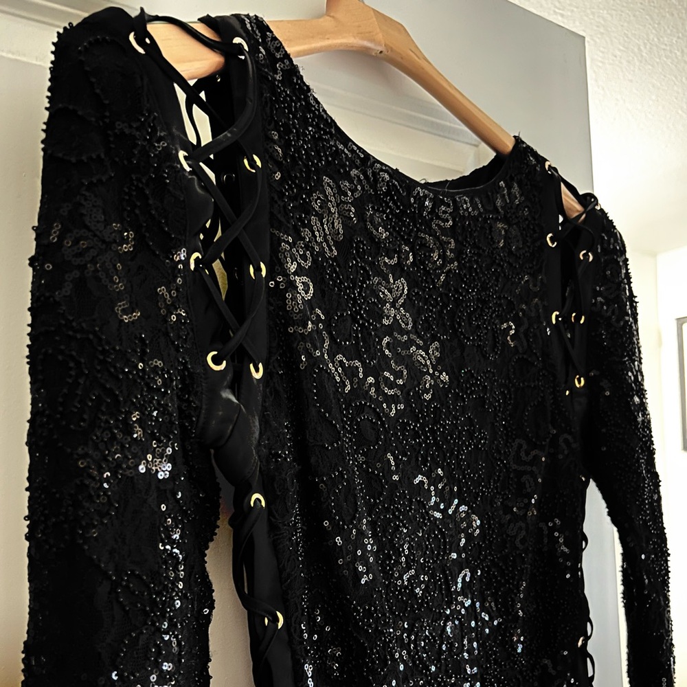 Sparkly✨ Mini Cocktail Dress, Size M, Laced Up Sleeves - Picture 3 of 6